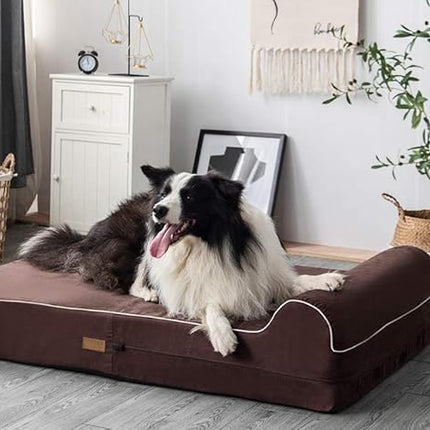KOPEKS Orthopedic Memory Foam Dog Bed 7" Inch Thick Extra Large Dog Bed With Pillow Brown 50"x34"x10" Includes Waterproof Liner & Durable Removable Cover With Smart Design