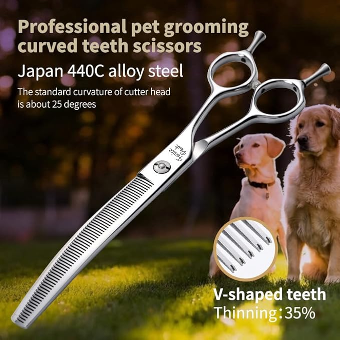 Fenice Peak Dog Grooming Shears Curved Thinning Scissors for Dogs and Cats Face Body Trimming Shears 440C 7.5''