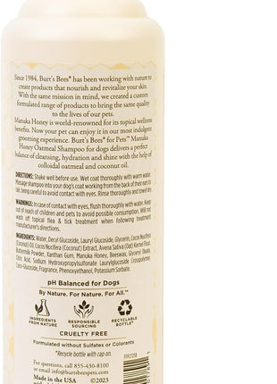 Burt’s Bees Manuka Honey Oatmeal Shampoo for Dogs with Coconut Oil, 16 Fl Oz