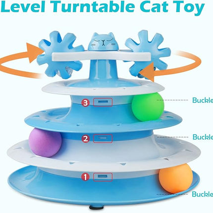 UPSKY Cat Toy Roller 4-Level Turntable Cat Toy Balls with Three Colorful Balls and Bell Ball X Turntable Interactive Kitten Fun Mental Physical Exercise Puzzle Toys.