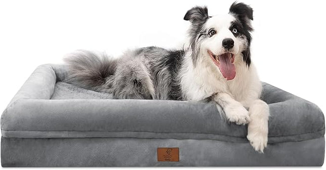 Large Orthopedic Dog Bed for Large Dogs, Waterproof Dog Bed with Removable Washable Cover, 4-Sides Removable Bolster Soft Pet Couch Sofa with Non-Slip Bottom for Big Dogs, Gray