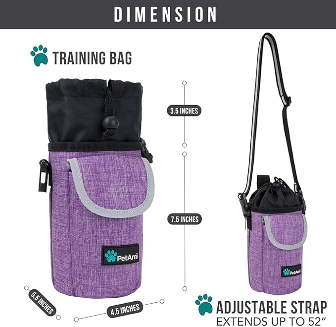 PetAmi Dog Treat Pouch, Large Pet Training Treat Pouch with Pocket, Dog Trainer Essentials Supply Holder with Poop Bag Dispenser, Training Bag for Kibbles Toys, 3 Ways to Wear (Purple)