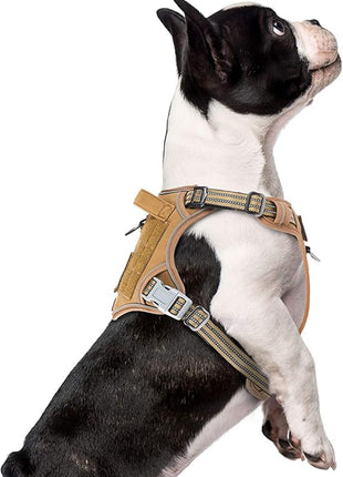 BUMBIN Dog Harness, Tactical XS, Brown, No Pull, Adjustable, Reflective, Soft Cotton, for Small Dogs Training, Fit Smart