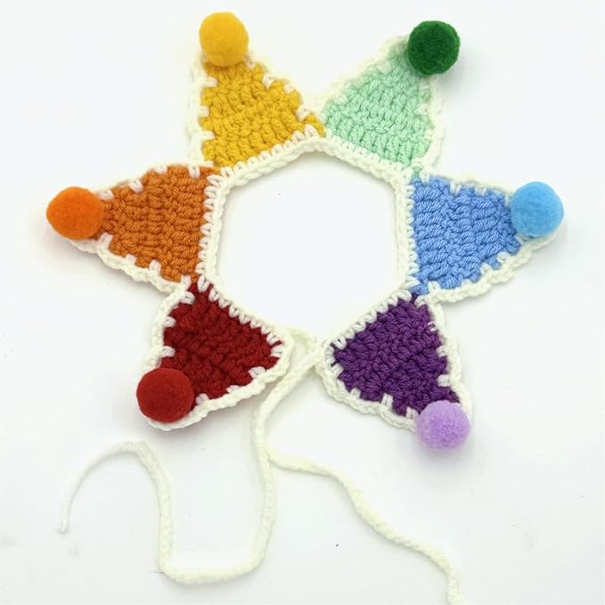 Halloween Cat Costume,Handmade Knitted Rainbow Dog Bandanas,Five-Pointed Star Cat Outfit,Dog Costume,Outfit Accessories(Rainbow)