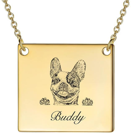 LONAGO 925 Sterling Silver Custom Dog Cat Portrait Photo Necklace Personalized Pet Engraved Picture Pendant Memorial Gift Name Jewelry for Women Mom