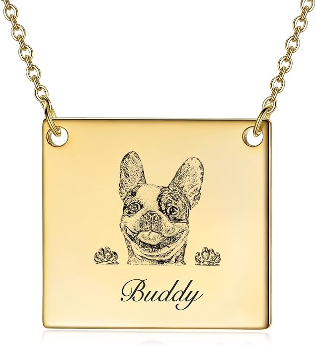 LONAGO 925 Sterling Silver Custom Dog Cat Portrait Photo Necklace Personalized Pet Engraved Picture Pendant Memorial Gift Name Jewelry for Women Mom