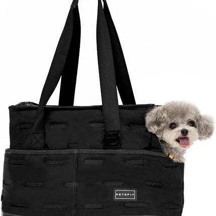 Petsfit Small Dog Purse Carrier, Portable Pet Carrier Tote Cat Carrier with Adjustable Safety Leashs, Pocket, Poop Dispenser, Waterproof TPU Bottom, Black