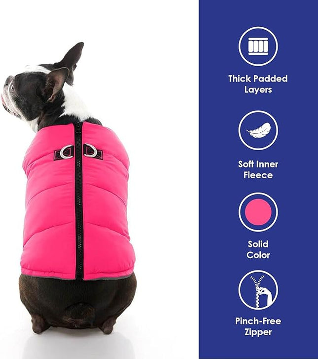 Gooby Padded Vest Dog Jacket - Solid Pink, Large - Warm Zip Up Vest Fleece Jacket with Dual D Ring Leash Water Resistant for Small to Medium Dogs