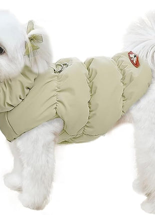 Winter Warm Dog Jacket for Small Medium Dogs Cat Cold Weather Coats with Harness Paded Dogs Fleece Vest Waterproof Windproof Dog Snow Jacket Pet Puppy Clothes (Khaki,M)