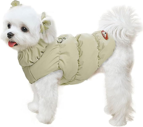 Winter Warm Dog Jacket for Small Medium Dogs Cat Cold Weather Coats with Harness Paded Dogs Fleece Vest Waterproof Windproof Dog Snow Jacket Pet Puppy Clothes (Khaki,L)