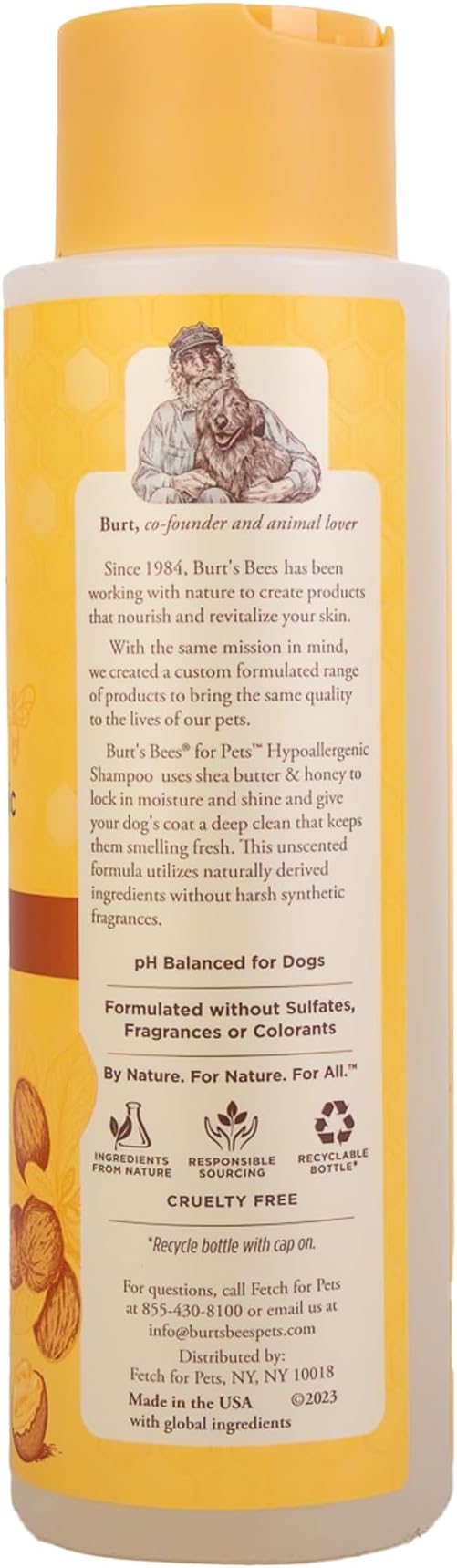 Burt's Bees for Pets Hypoallergenic Shampoo for Dogs with Shea Butter and Honey, 95% Natural Origin Formulas, Shampoo for Sensitive Dogs - Gentle Dog Shampoo, 16 oz