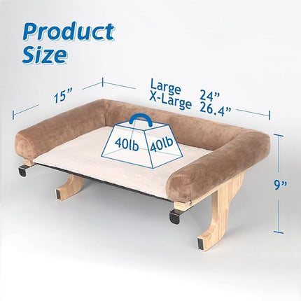 Zakkart Cat Perch for Window Sill with Bolster - Orthopedic Hammock Design with Premium Hardwood & Robust Metal Frame - Cat Window Seat for Large Cats - Natural Color Wood Brown Bed, XLarge 26.4''W