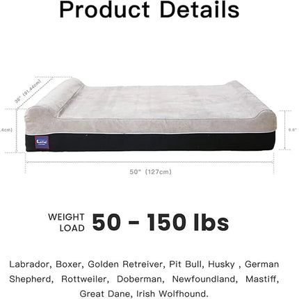 Laifug Orthopedic Memory Foam Extra Large Dog Bed Pillow(50"x36"x10", Slate Grey) Durable Water Proof Liner & Removable Washable Cover & Smart Design