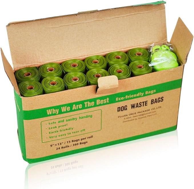 ECO-CLEAN Dog Poop Bags, 24 Rolls/360 Bags with Dispenser, Dog Waste Bags, Unscented, Leak-Proof, Easy Tear-Off