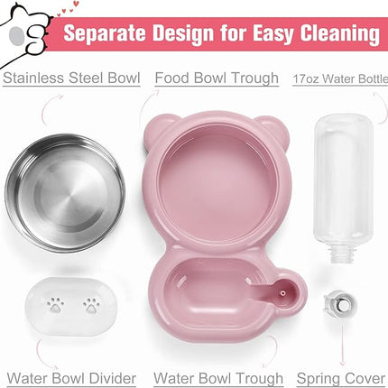 Dog Bowls, Cat Food and Water Bowl Set with Water Dispenser and Stainless Steel Bowl for Cats and Small Dogs - Pink