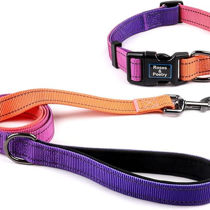 Roses&Poetry Reflective Small Dog Collar and Leash Set, Puppy Personalized Boy and Girl Collar with Leash, Adjustable Nylon Durable Pet Matching Collars Leashes for Small Puppies（Mistyrose-S