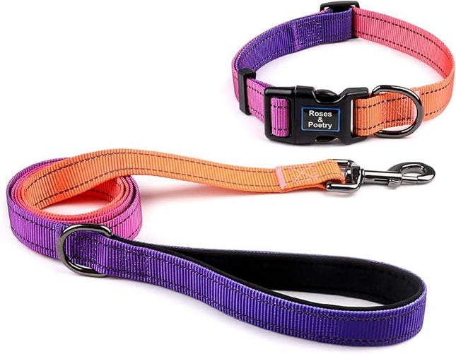 Roses&Poetry Puppy Dog Collar and Leash Set, Reflective Dog Leash for Small Dogs, Cute Matching Collars and Leashes Padded Adjustable Durable for Girl or Boy Dogs（Mistyrose-XS