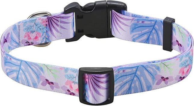 Dog Collar with Bohemia Floral Tribal Geometric Patterns - Soft Ethnic Style Collar Adjustable for Small Medium Large Dogs (Purple Flower, M)