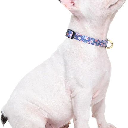Rnivvi Dog Collar for Small Dogs, Cute Floral Heavy Duty Adjustable Puppy Collar with Quick Release Buckle for Girl & Female, Pet Accessories for Walking Running, S Length 3/4" Width, White Blue