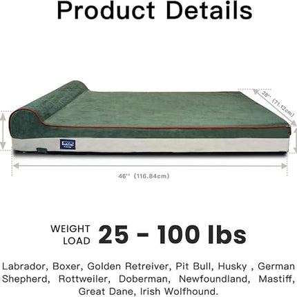 Laifug Orthopedic Memory Foam Dog Bed with Durable Water Proof Liner and Removable Washable Cover (Large (46"x28"x8"), Dark Green)