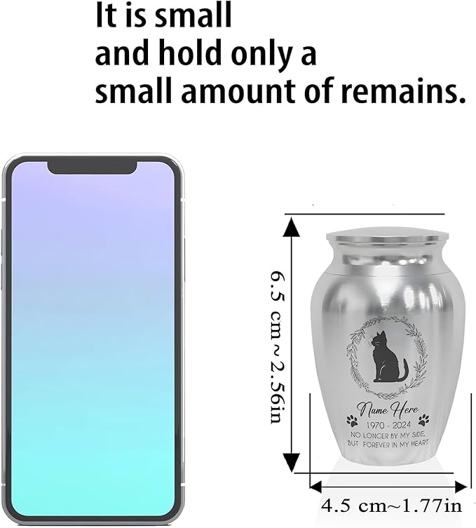 Artsy Woodsy Personalized Pet Memorial Cat Mini Urns - Stainless Steel Decorative Keepsake for Ashes 2.56 inch - Gifts for Cat Mom Dad Lovers Accessories in Loving Memory Loss (08, 2.56x1.77)