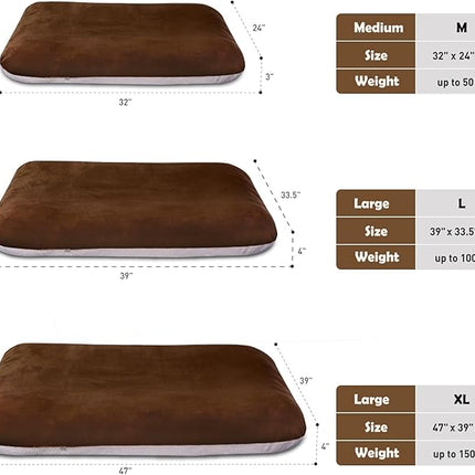Magic Dog Super Soft Large Dog Bed Pad Mat Orthopedic Pet Beds 30 Inch Washable Anti Slip Dog Sleeping Mattress with Removable Cover, Dark Brown M