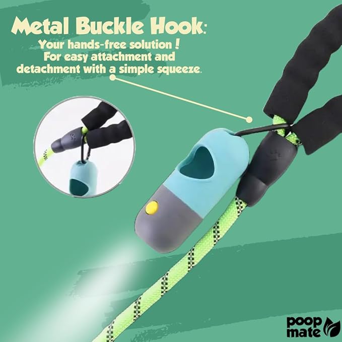 Dog Poop Bag Holder with Flashlight - Waste Bag Dispenser for Night Walks - Durable, Portable with Leash Clip & Carabiner - Includes 15 Dog Poop Bags - Gray