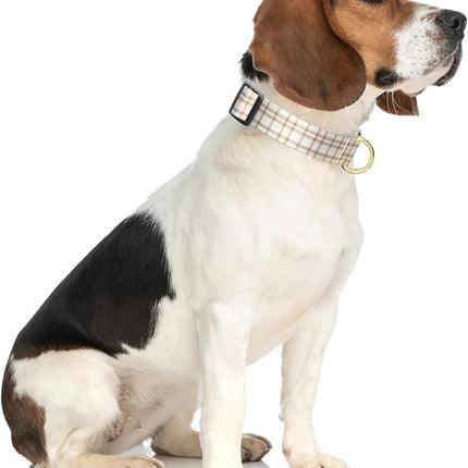 Rnivvi Dog Collar for Medium Dogs, Cute Heavy Duty Adjustable Puppy Collar with Quick Release Buckle for Girl & Female, Pet Accessories for Walking Running, M Length 1" Width, White Tartan