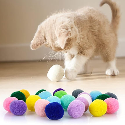 Large Cat Toy Balls, Soft Cat Balls 1Inch Kitten Pom poms Ball Cat Play Toy (30 Pcs)