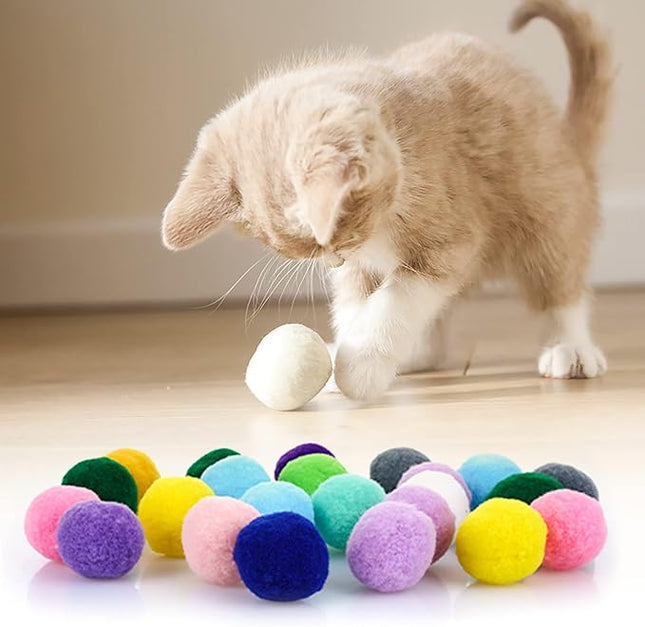Large Cat Toy Balls, Soft Cat Balls 1Inch Kitten Pom poms Ball Cat Play Toy (30 Pcs)