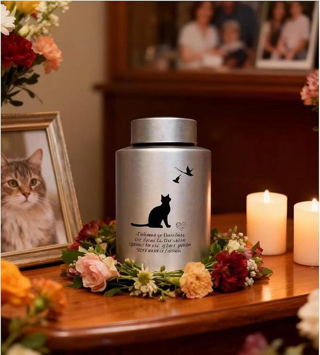 Pet Cremation Urns for Cats Ashes, Up to 60 lbs Cat Memorial Keepsake Urns for Ashes-Medium (Gray)