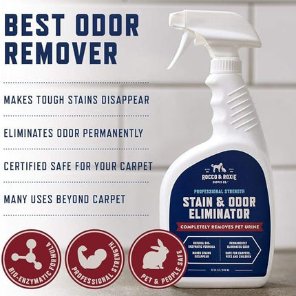 Rocco & Roxie Supply Co. Stain & Strong Odor Eliminator, Enzyme Cleaner, Pet Odor Eliminator for Home - Carpet Stain Remover for Cats & Dog Pee - Urine Destroyer - Carpet Cleaner Spray, 1-Gallon