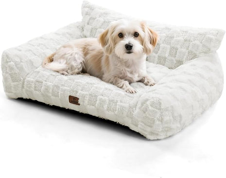 Cat Bed Dog Couch for Puppy and Kitten, Fluffy Dog Bed Medium Dogs Couch, Supportive Cat beds for Indoor Cats, Washable Cover & Non-Slip, 32 inch, White