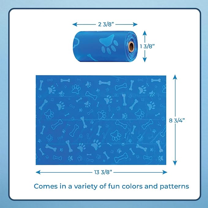 Best Pet Supplies Dog Poop Bags (240 Bags) for Waste Refuse Cleanup, Doggy Roll Replacements for Outdoor Puppy Walking and Travel, Leak Proof and Tear Resistant, Thick Plastic - Blue (Unscented)