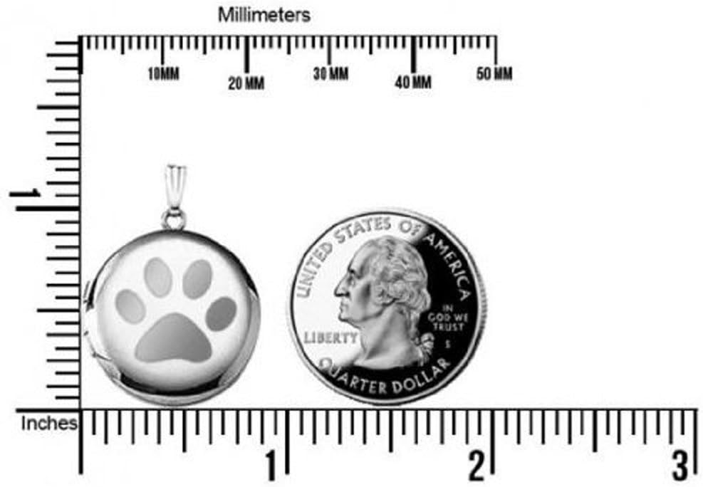 PicturesOnGold.com Sterling Silver Dogs Paw Print Round Picture Locket - 3/4 Inch X 3/4 Inch and 1 Inch X 1 Inch