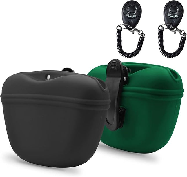AUDWUD Silicone Dog Treat Pouch,Clip on Portable Training Container,Convenient Magnetic Buckle Closing and Waist Clip,No BPA