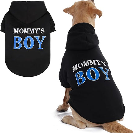 BINGPET Mommy's Boy Dog Sweater with Hood and Leash Hole,Warm Fleece Dog Hoodie & Winter Coat for Small to Large Dogs,Cold Weather Pet Clothes(X-Large)