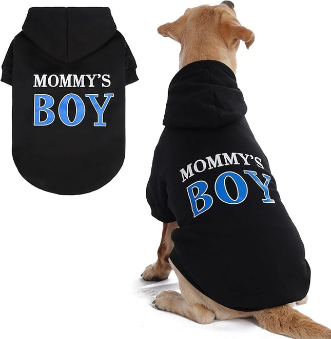 BINGPET Mommy's Boy Dog Sweater with Hood and Leash Hole,Warm Fleece Dog Hoodie & Winter Coat for Small to Large Dogs,Cold Weather Pet Clothes(X-Large)