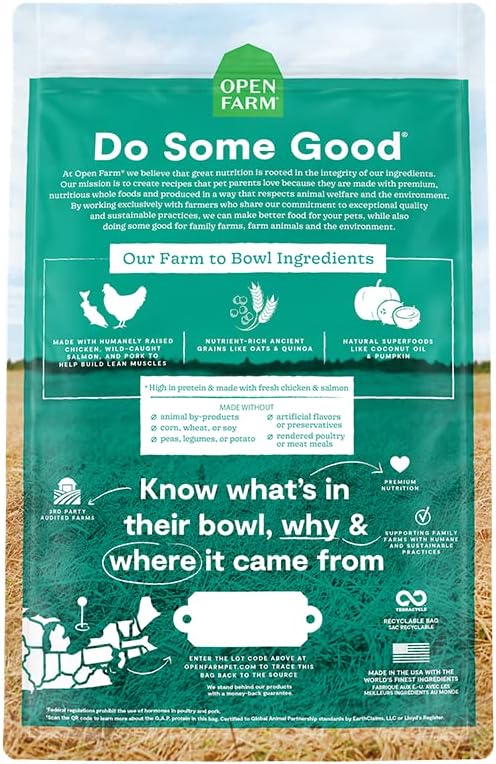 Open Farm, Ancient Grains Dry Dog Food for Puppies, Protein-Rich & Nutrient Dense, 90% Animal Protein Mixed with Non-GMO Fruits, Veggies and Superfoods, Chicken & Salmon Recipe for Puppy, 4lb Bag