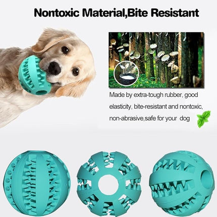 Idepet Dog Toy Ball, Nontoxic Bite Resistant Toy for Dogs & Cats, Dog Food Treat Feeder, Chew Tooth Cleaning Exercise Game & IQ Training Ball (2 Pack - Blue & Green, 1.95 inch)