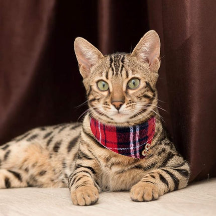 EXPAWLORER Dog Collar and Leash Set - Classic Plaid Dog Bow Tie and Dog Bandana Collar with Bell, Dog Leash Tangle Free, Adjustable Collars for Small Medium Large Dogs Cats, Holiday Ideal Gift