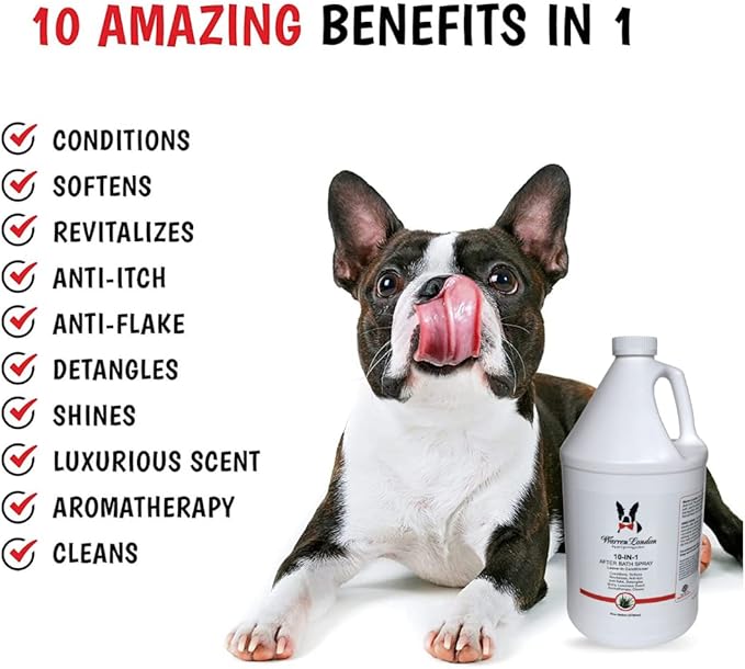 Warren London 10-in-1 After Bath Dog Spray | Dog Leave in Conditioner and Detangler | Pet Grooming Spray with Aloe Vera, Silk Amino Acids and Green Tea Extract | Made in USA | 1gal
