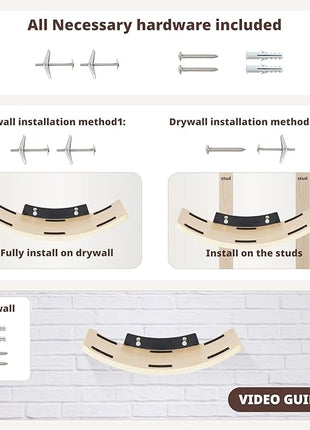 Cat Shelf with Comfortable Cushion - Curved Cat Shelves and Perches for Wall (Medium Size) - Wall Mounted Cats Furniture for Sleeping, Playing, Climbing, and Lounging