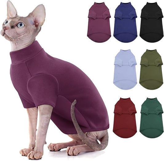SUNFURA Turtleneck Sweater for Cat, Sphynx Cats Shirt Hairless Cat Sweaters with Sleeves, Warm and Soft Kitten Pullover Fleece Winter Pajamas Jumpsuit for Puppy Cats, Purple M