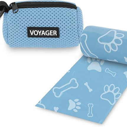 Best Pet Supplies Dog Poop Bag Holder Leash Attachment with 15 Bags, Baby Blue, Reusable Mesh Dispenser Pouch for Travel, Walking, Park, and Outdoor Use, Soft and Durable with Clip-On