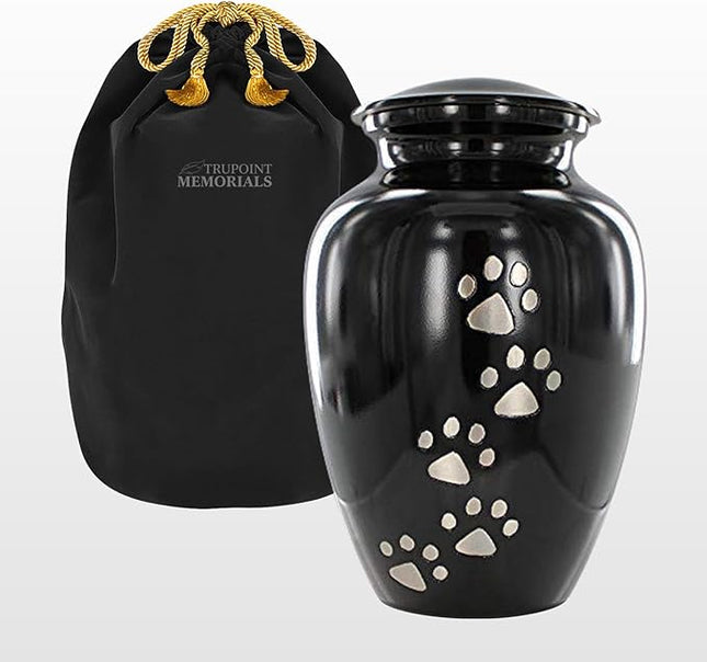 Trupoint Memorials Small Pet Urn for Dogs and Cats Ashes, Paws Print Black Cremation Urns for Pets up to 17 lbs