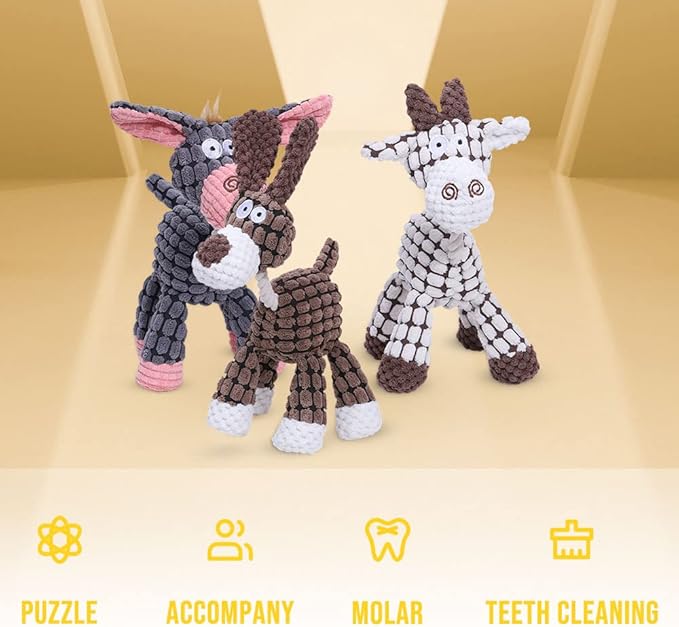 soputry 3Pcs Squeaker Plush Toy for Aggressive Chewers, Robust Plush Indestructible Dog Chew Toys with Squeakers, Interactive Stuffed Plush Dog Squeak Toy for Small Medium Large Dogs (Set of 3)