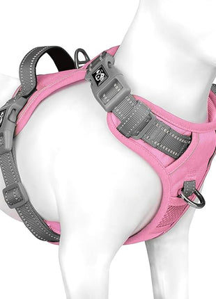 PHOEPET No Pull Dog Harness, Unique Colors Reflective Adjustable Dog Vest, with Soft Training Handle Metal Clips for Small Medium Large Dogs (Baby Pink Base & Grey Straps,L)