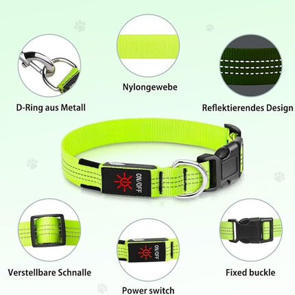 Light Up Dog Collars - USB Rechargeable Reflective LED Dog Collar, Water-Resistant Glow Pet Collar Lights for Night Walking Camping (Green, Medium)