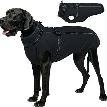 Lelepet Dog Coat for Large Dogs Waterproof Dog Jacket with Harness Built in Reflective Fleece Jacket with Zip Cold Weather Coats for Dogs Outdoor, Cozy Thermal Pet Snowsuit, Weimaraner, Black, XXL